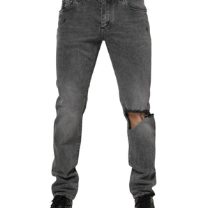 Dolce & Gabbana Gray Cotton Logo Plaque Denim Jeans