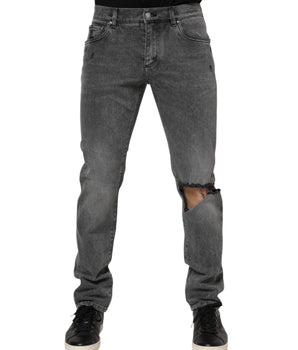 Dolce & Gabbana Gray Cotton Logo Plaque Denim Jeans