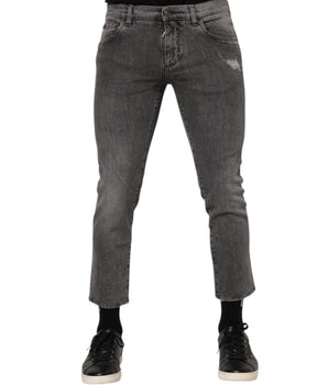 Dolce & Gabbana Gray Cotton Logo Plaque Men Denim Jeans