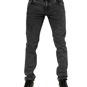 Dolce & Gabbana Black Washed Cotton Logo Plaque Denim Jeans