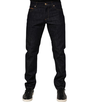 Dolce & Gabbana Dark Blue Cotton Logo Plaque Men Denim Jeans