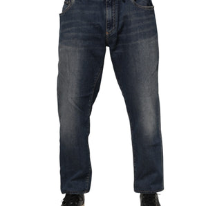 Dolce & Gabbana Blue Cotton Logo Plaque Slim Denim Jeans