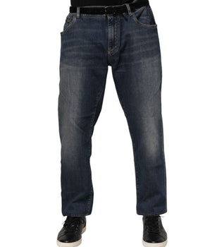 Dolce & Gabbana Blue Cotton Logo Plaque Slim Denim Jeans