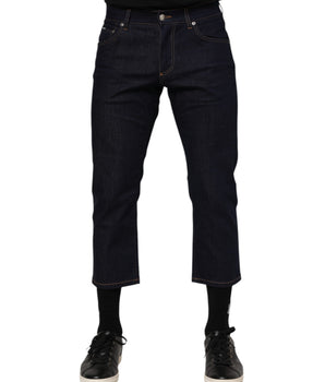 Dolce & Gabbana Dark Blue Cotton Logo Slim Fit Men Denim Jeans