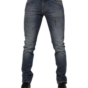 Dolce & Gabbana Blue Washed Skinny Logo Plaque Men Denim Jeans