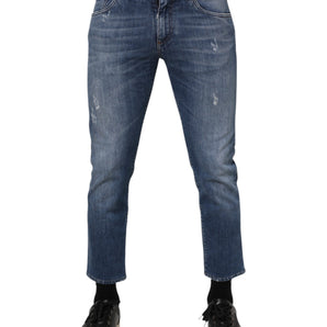 Dolce & Gabbana Blue Cotton Logo Plaque Denim Jeans
