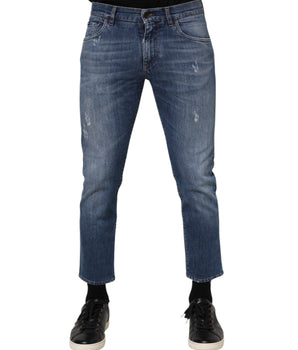 Dolce & Gabbana Blue Cotton Logo Plaque Denim Jeans