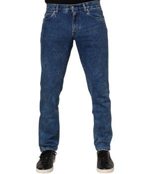 Dolce & Gabbana Blue Cotton Logo Plaque Denim Jeans