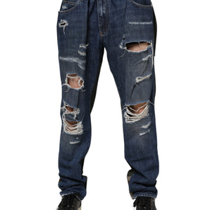 Dolce & Gabbana Blue Cotton Camouflage Denim Jeans