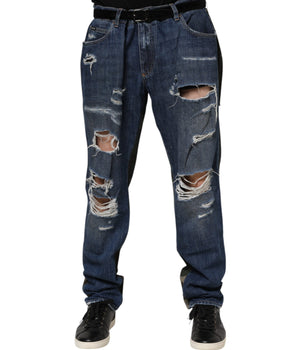 Dolce & Gabbana Blue Cotton Camouflage Denim Jeans