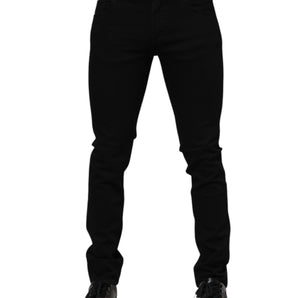 Dolce & Gabbana Dark Blue Cotton Logo Plaque GOLD Denim Jeans