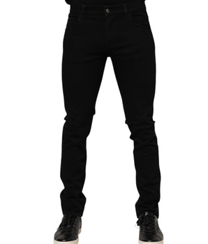 Dolce & Gabbana Dark Blue Cotton Logo Plaque GOLD Denim Jeans