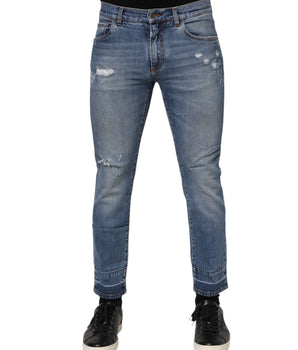 Dolce & Gabbana Blue Cotton Logo Plaque COMFORT Denim Jeans