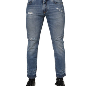 Dolce & Gabbana Blue Cotton Logo Plaque COMFORT Denim Jeans