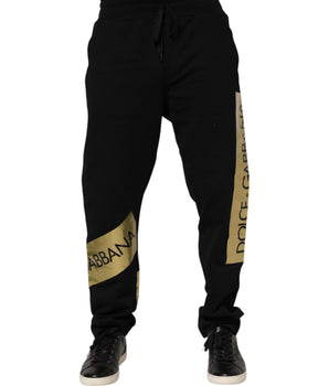 Dolce & Gabbana Black Cotton Logo Tape Men Jogger Pants