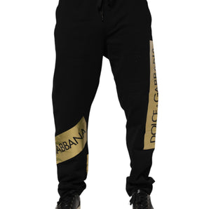 Dolce & Gabbana Black Cotton Logo Tape Men Jogger Pants