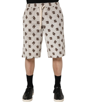 Dolce & Gabbana White Cotton DG Mania Print Men Bermuda Shorts