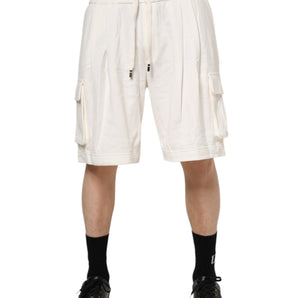 Dolce & Gabbana White Cotton Cargo Bermuda Sweatshorts Shorts