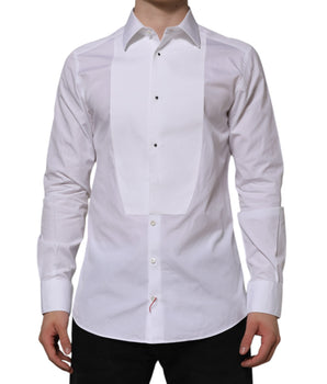 Dolce & Gabbana White Bib Cotton Poplin GOLD Formal Shirt