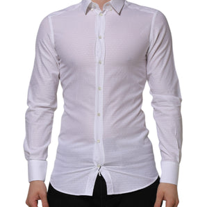 Dolce & Gabbana White Cotton GOLD Long Sleeves Formal Shirt