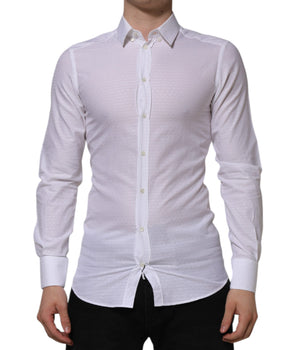 Dolce & Gabbana White Cotton GOLD Long Sleeves Formal Shirt