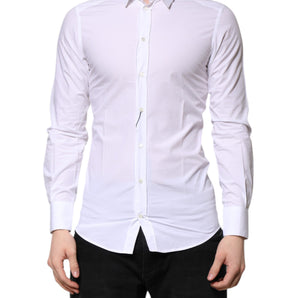 Dolce & Gabbana White Cotton GOLD Long Sleeves Formal Shirt
