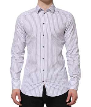 Dolce & Gabbana White Blue Striped Cotton GOLD Formal Shirt