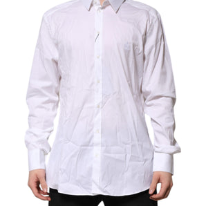 Dolce & Gabbana White Cotton GOLD Long Sleeves Formal Shirt