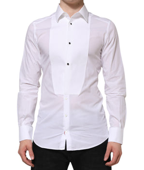 Dolce & Gabbana White Cotton GOLD Bib Poplin Formal Shirt