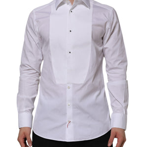 Dolce & Gabbana White Bib Cotton Popline GOLD Men Formal Shirt