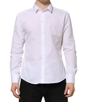 Dolce & Gabbana White Cotton Long Sleeves GOLD Formal Shirt