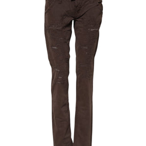 CYCLE Brown Cotton Low Waist Skinny Casual Jeans