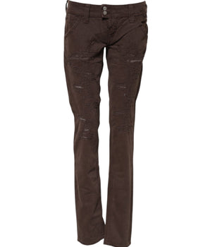 CYCLE Brown Cotton Low Waist Skinny Casual Jeans