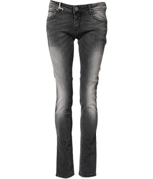 Acht Dark Gray Cotton Slim Fit Denim Low Waist Denim Jeans