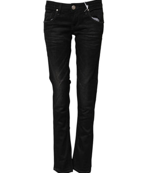 Acht Black Cotton Slim Fit Denim Low Waist Denim Jeans