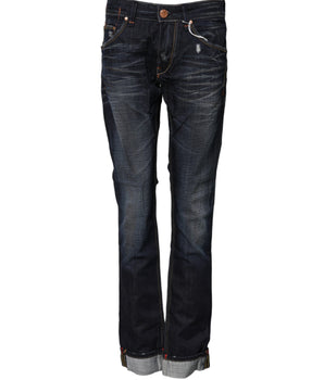 Acht Blue Washed Cotton Mid Waist Flared Denim Jeans