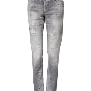Dsquared² Gray Washed Mid Waist Tapered Denim Jeans