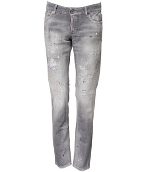 Dsquared² Gray Washed Mid Waist Tapered Denim Jeans