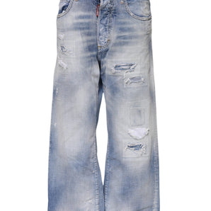Dsquared² Blue Washed High Waist Wide Leg Jeans