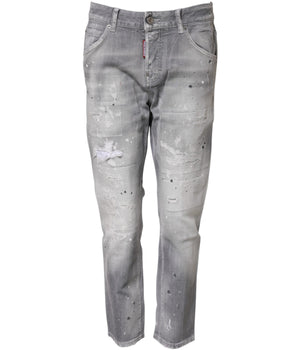 Dsquared² Gray Washed Mid Waist Tapered Jeans