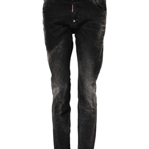 Dsquared² Black Washed Mid Waist Tapered Denim Jeans
