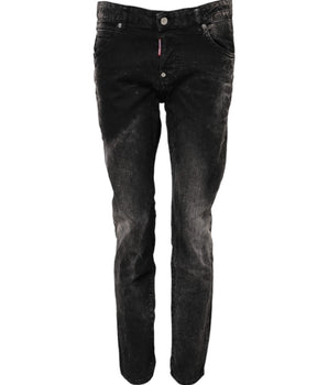 Dsquared² Black Washed Mid Waist Tapered Denim Jeans
