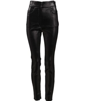 Dolce & Gabbana Black Cotton Stretch Silver Lurex Thread Pants