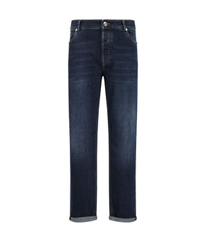 Brunello Cucinelli Blue Cotton Straight-Leg Jeans
