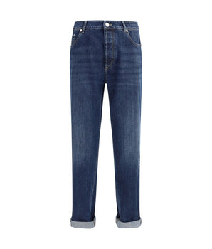 Brunello Cucinelli Blue Cotton Straight-Leg Jeans