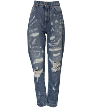 Dolce & Gabbana Blue Tattered High Waist Women Denim Jeans