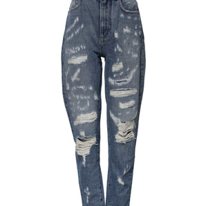Dolce & Gabbana Blue Tattered High Waist Women Denim Jeans