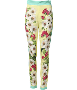 Dolce & Gabbana Yellow Silk Floral Leggings Pants