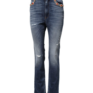 Dolce & Gabbana Blue Rhinestone Embellished Denim Jeans