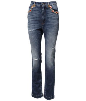 Dolce & Gabbana Blue Rhinestone Embellished Denim Jeans